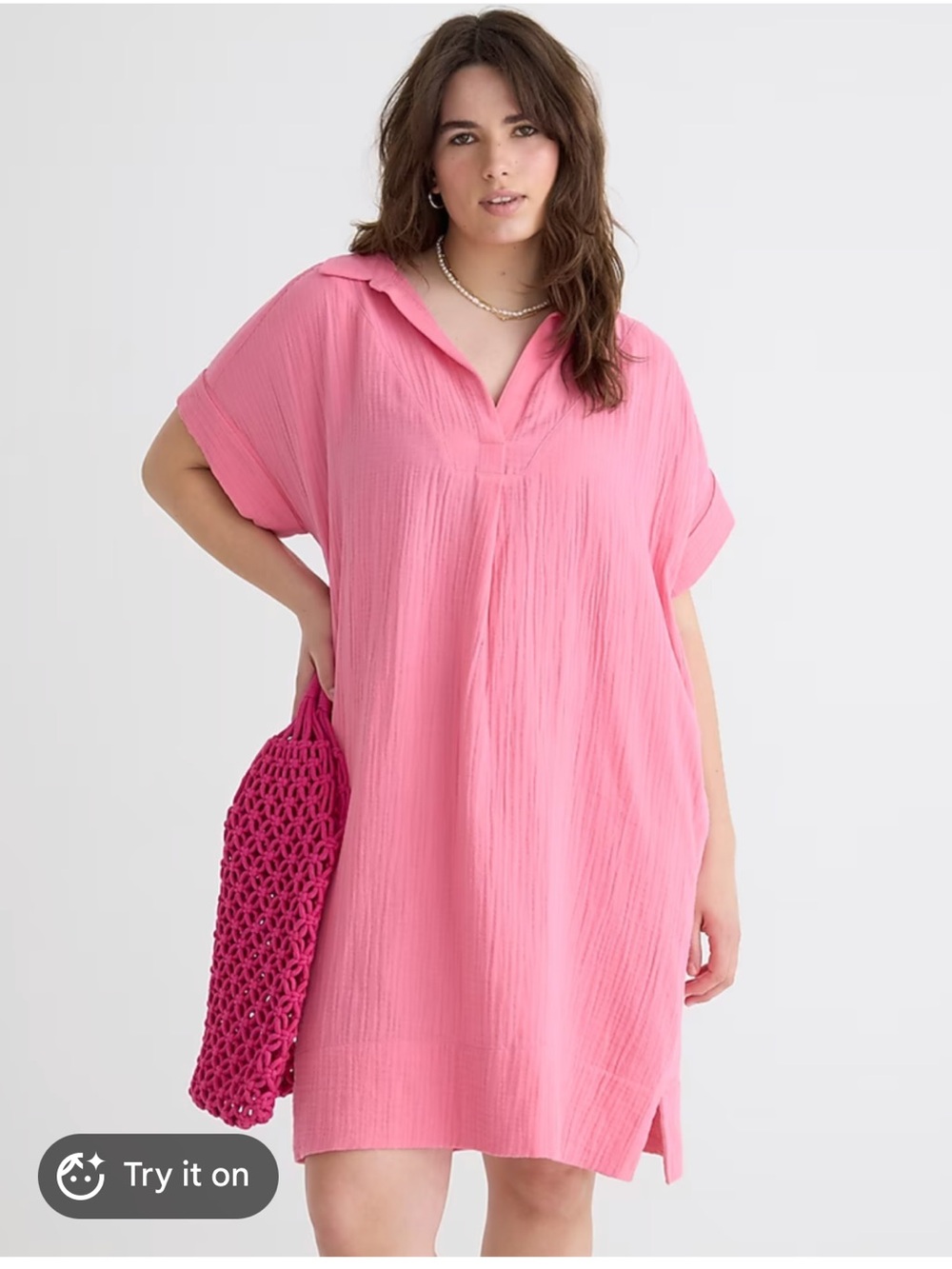 J. Crew V Neck Shirt Dress in Cotton Gauze Tea Rose Pink Large